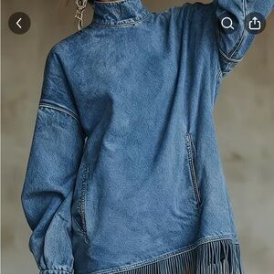 Blue faux Denim Fringe top